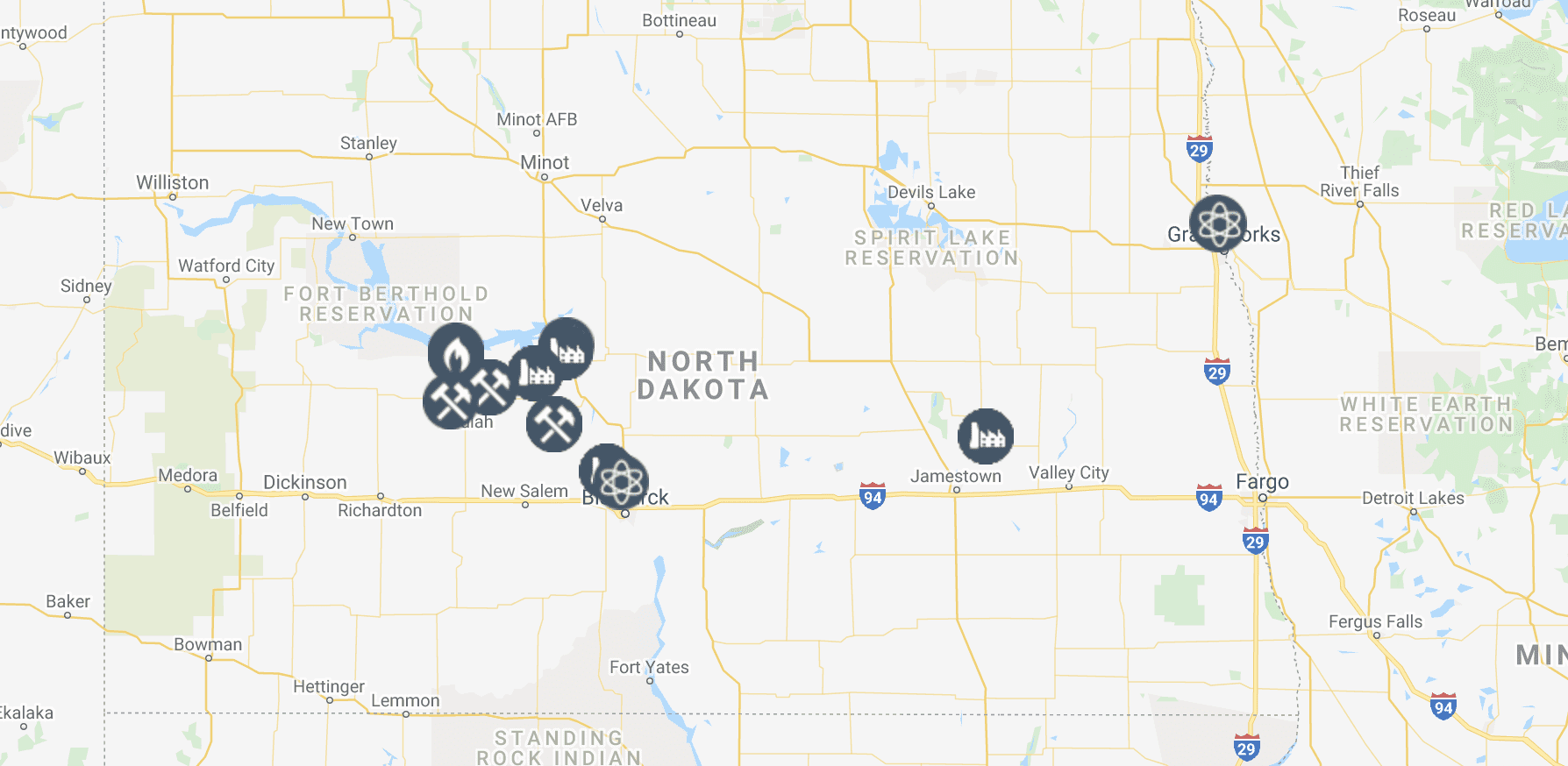 A map of mine and plant locations.